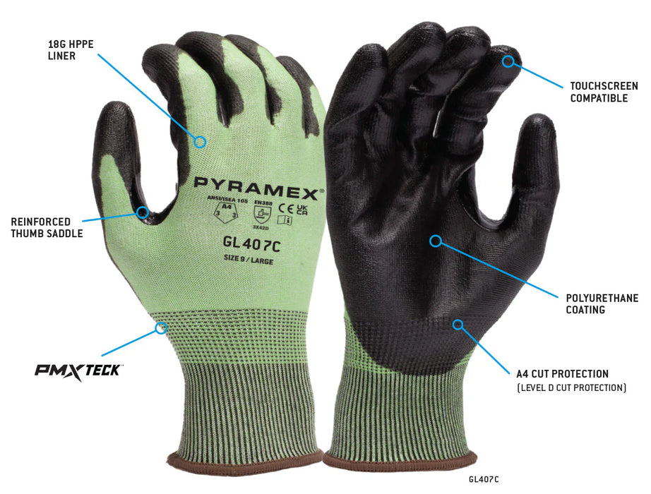 GL407C Polyurethane A4 Cut Resistant Gloves 18 Gauge - 1 Pair